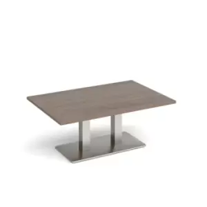 Image of Eros rectangular coffee table with flat brushed steel rectangular base and twin uprights 1200mm x 800mm - barcelona walnut