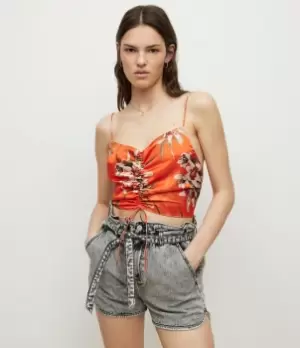 Image of AllSaints Womens Alexia Dorada Silk Blend Top, Flame Orange, Size: 12