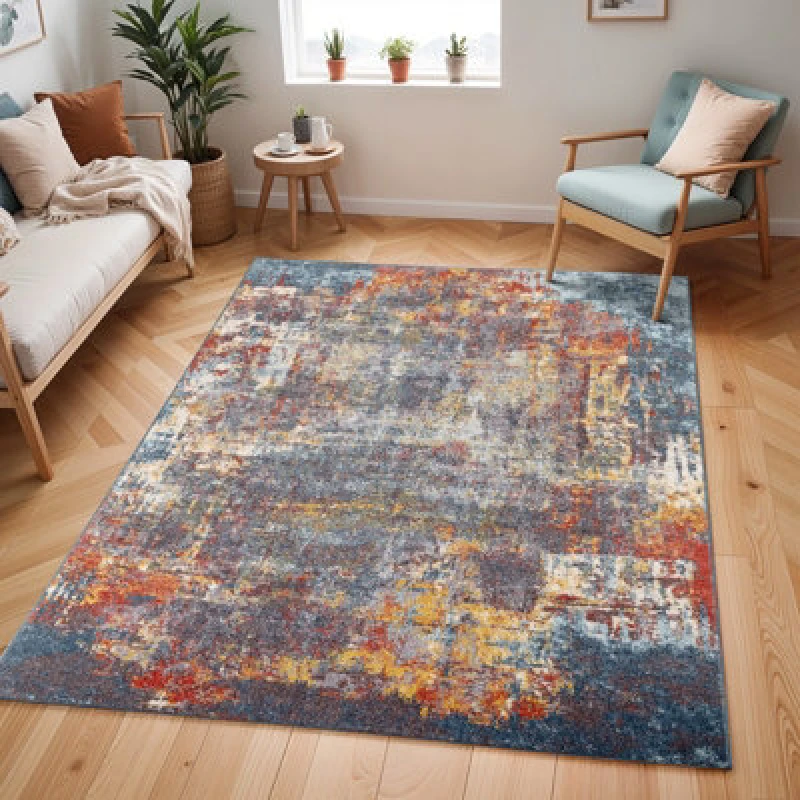Image of Livabliss Ankara-Abstract Blue Beige Modern Marble Living Dining Bedroom Rug 160 X 213cm Easy Care, Non Shedding