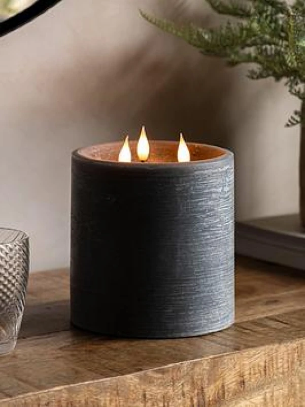 Image of Crossland Grove LED 3 Wick Candle Grey 150X150X150mm, Grey 5061090000000