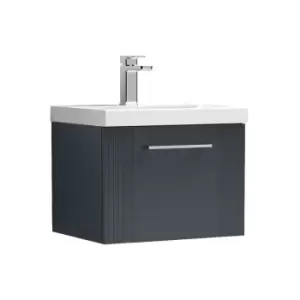 Image of Nuie Deco Satin Anthracite 500mm Wall Hung Single Drawer Vanity Unit with 40mm Profile Basin - DPF1491A - Satin Anthracite