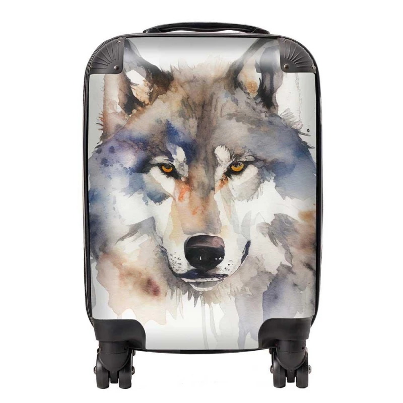 Image of Warren Reed - Designer Wolf Watercolour Suitcase in Brown Size: Large Brown Unisex Large