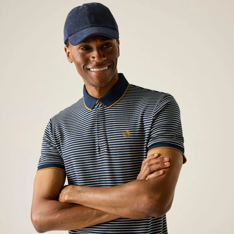 Image of Regatta Mens Short-Sleeve Polo Shirt Navy/Stone Whit male M