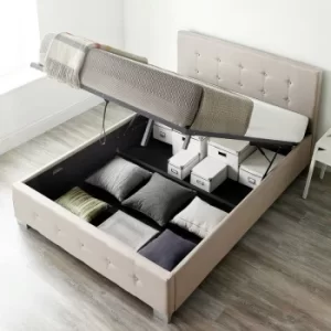 Image of End Lift Ottoman Storage Bed King Size Beige Linen