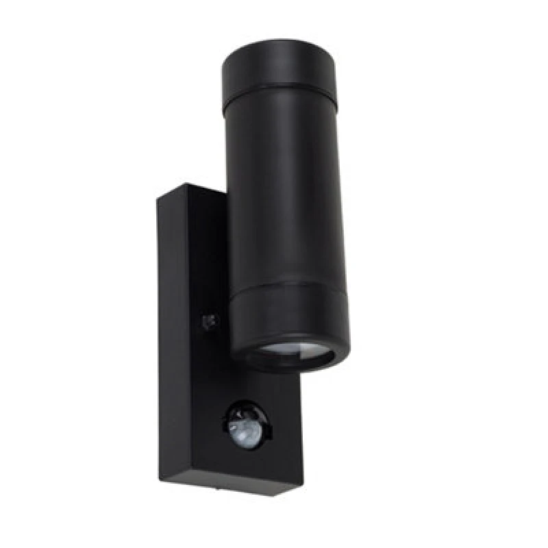 Image of Valuelights Trenley Black Ip44 Rated Outdoor Garden Up/down Wall Light With Pir Motion Sensor Complete With 3W LED Gu10 Bulbs