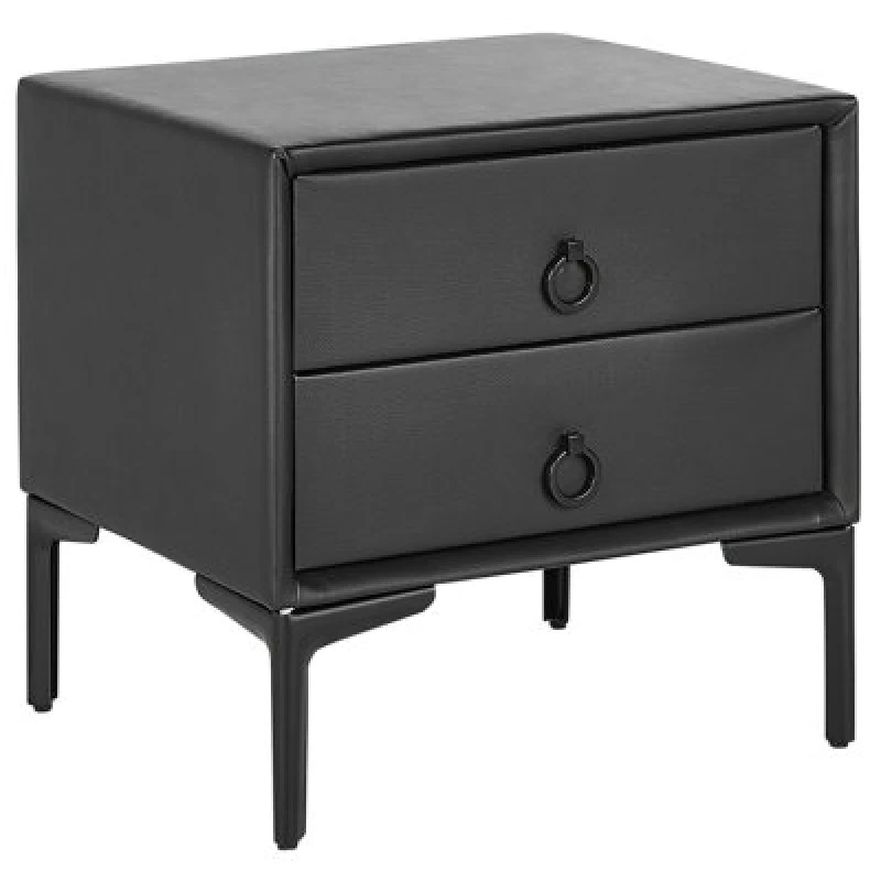 Image of Beliani 2 Drawer Bedside Table Sezanne Faux Leather Black