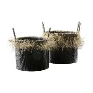 Image of Set of 2 Black Fringe Storage Baskets