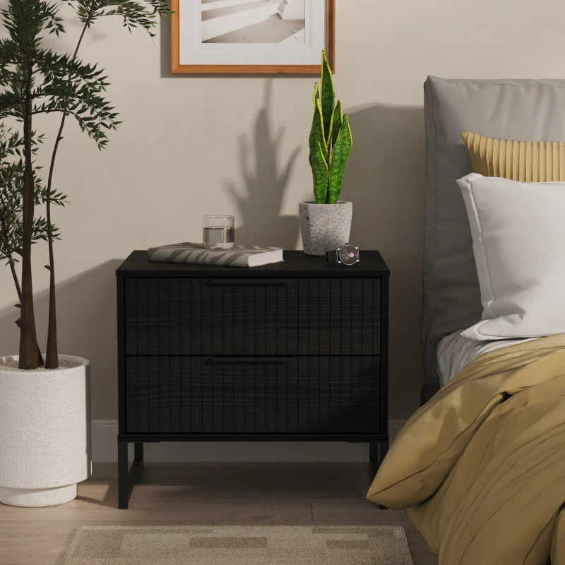 Image of Ready Assembled 2 U Menai 2 Drawer Side Table (Ready Assembled) in Black Size: Small Black Unisex Small