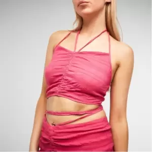 Missguided Halterneck Ruched Crop Top - Pink