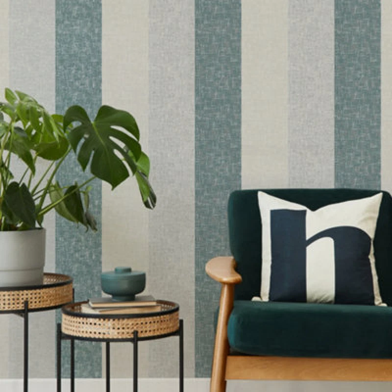 Image of Superfresco Meadow Stripe Teal / Rose Gold Striped Wallpaper