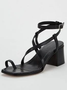 image of OFFICE Mineral Heeled Sandal - Black Leather, Size 6, Women