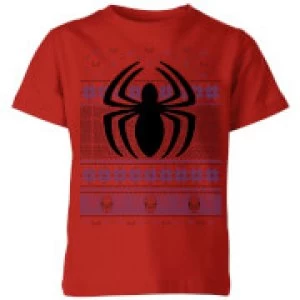 Image of Marvel Avengers Spider-Man Logo Kids Christmas T-Shirt - Red - 11-12 Years
