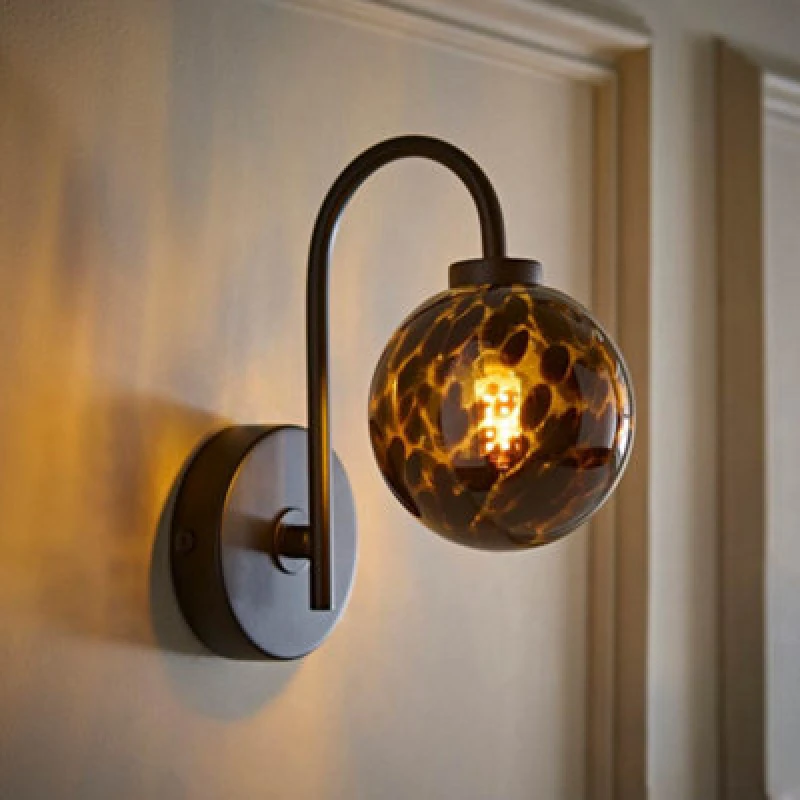 Image of Valuelights Chiara Leopard Print Glass Globe Shade Black Wall Light With Bulb