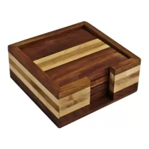 Image of Set of 4 Wooden Coasters With Holder