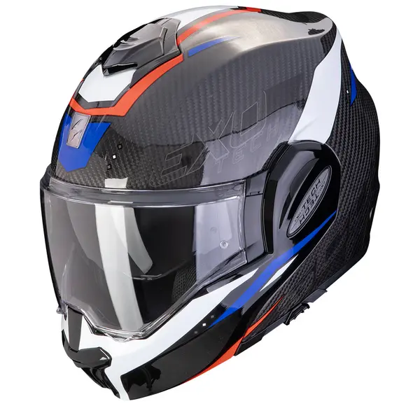 image of Scorpion Exo-Tech Evo Carbon Rover Black Red Blue Modular Helmet Size 2XL