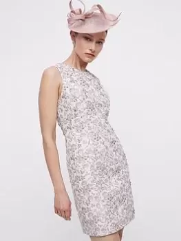 Image of COAST Jacquard Embellished Midi Shift Dress - Ivory, Cream, Size 10, Women
