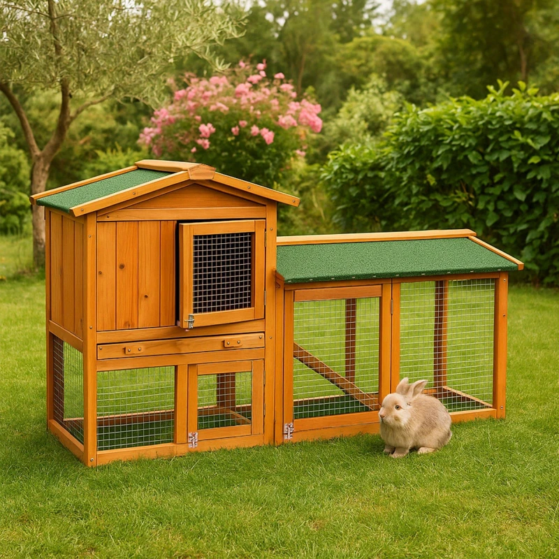 Image of Lassic Pet Vida Double Wooden Pet Hutch Brown unisex One Size