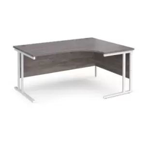 Image of Maestro 25 right hand ergonomic desk 1600mm wide - white cantilever leg frame and grey oak top