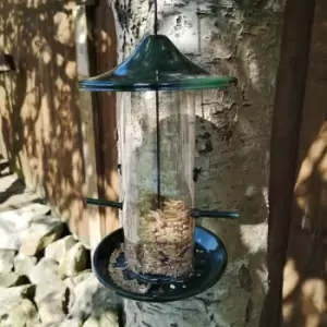 image of Tom Chambers - Oriental Stylish 2 Port Garden Wild Bird Hanging Green Metal Nyjer Seed Feeder