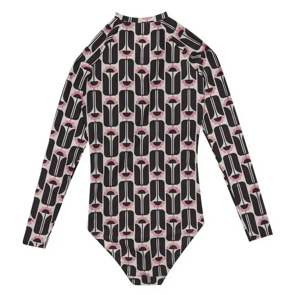Image of Regatta Orla Kiely Long Sleeve Swimsuit - Black Tall Flowers 10