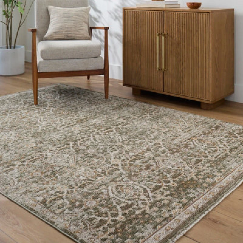 Image of Livabliss Galey Alix Myrtle Avenue VI-Vintage Brown Green Grey Traditional Boho Fringe Living Rug Size: 140cm x 200cm Green Unisex 140cm x 200 cm
