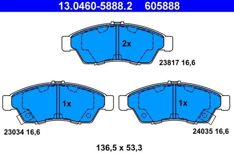 Image of ATE 13.0460-5888.2 Brake pad set with acoustic wear warning Brake Pad Set,disc brake (402)
