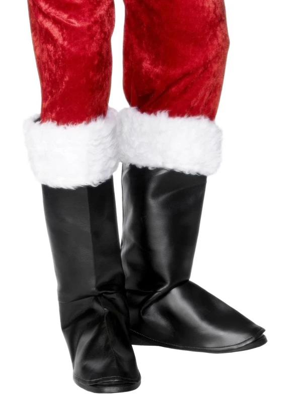 Image of SMIFFYS Santa Boot Covers Black with Fur [28933] 28933