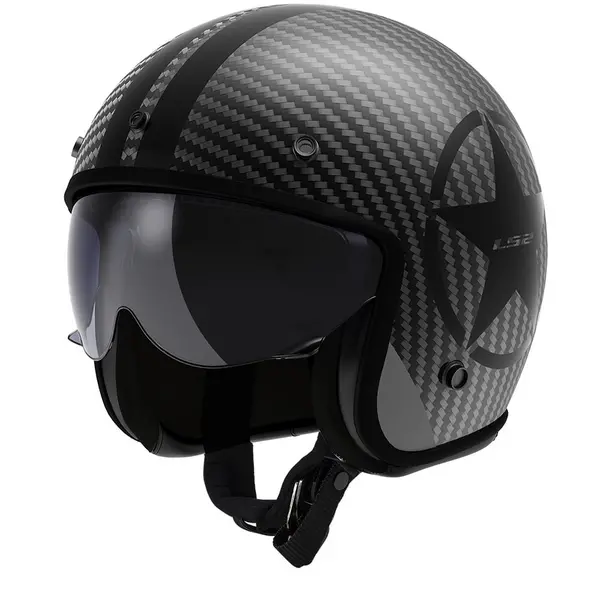 Image of LS2 OF601 Bob II Carbon Star Black 06 Jet Helmet Size XS