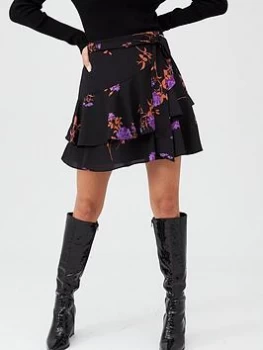 Image of Oasis Violet Floral Flippy Skirt - Multi/Black, Multi Black, Size 8, Women