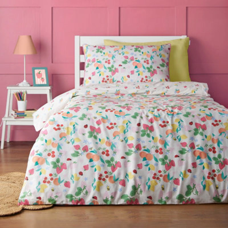 Image of Catherine Lansfield Fruity Friends Reversible Double Duvet Cover Set With Pillowcases Bright