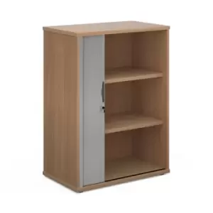 image of Universal single door tambour cupboard 1090mm high with 2 shelves - beech with silver door