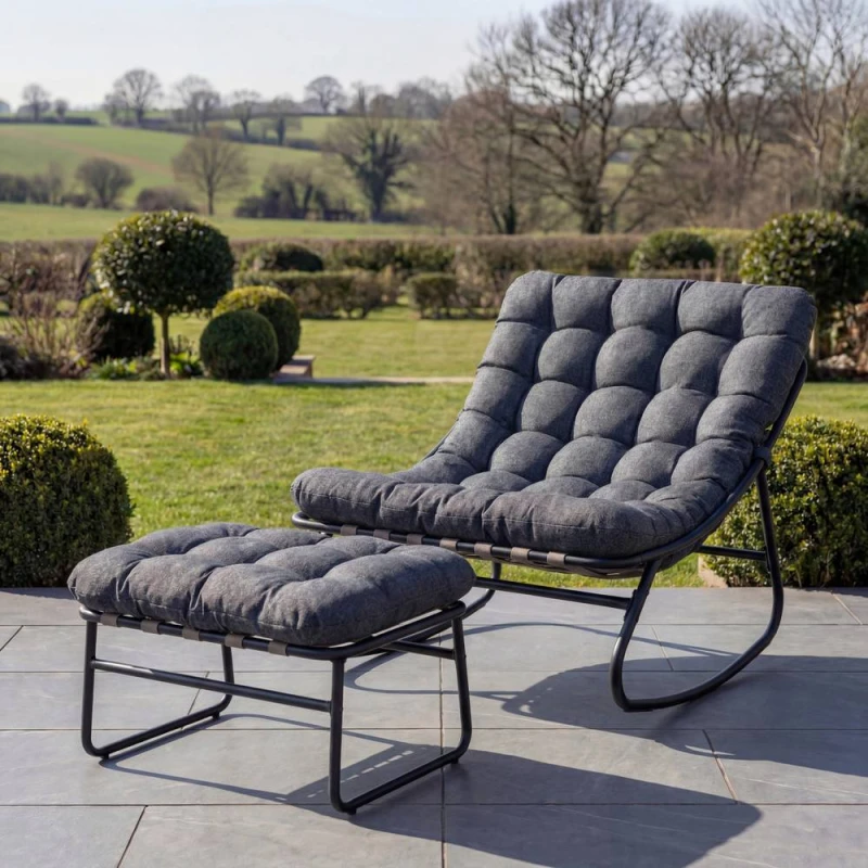 Image of Artemis Home Solace Outdoor Rocking Chair & Stool in Dark Grey Dark Grey Unisex