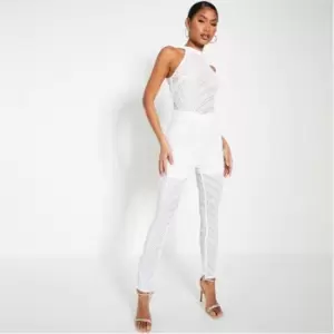 Image of I Saw It First Sequin Halterneck Mesh Jumpsuit - White