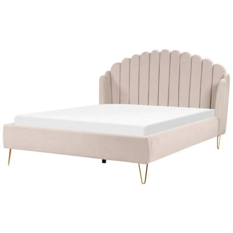 Image of Beliani Bed Fabric Ambillou 180 X 200 Cm (Eu Super King) Light Beige