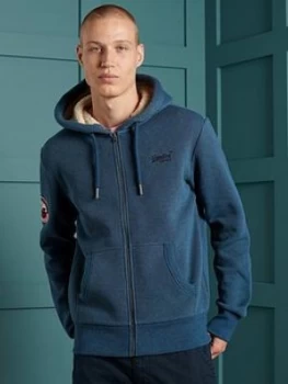 image of Superdry Orange Label Winter Zip Hoodie - Navy, Size XS, Men