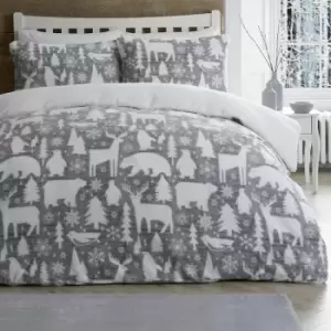 image of Fusion Christmas Arctic Animals Super Soft Fleece Duvet Cover Set, Grey, King