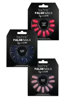 Image of Technic Squareletto False Nail Pack in Nude, Navy and Coral