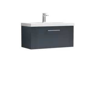 image of Nuie Deco 800mm Wall Hung Single Drawer Vanity & Basin 3 - Satin Anthracite