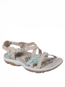 image of Skechers Reggae Slim Strappy Adjustable Slingback Flat Sandal - Taupe, Size 6, Women