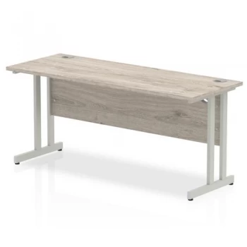 image of Trexus Rectangular Slim Desk Silver Cantilever Leg 1600x600mm Grey Oak