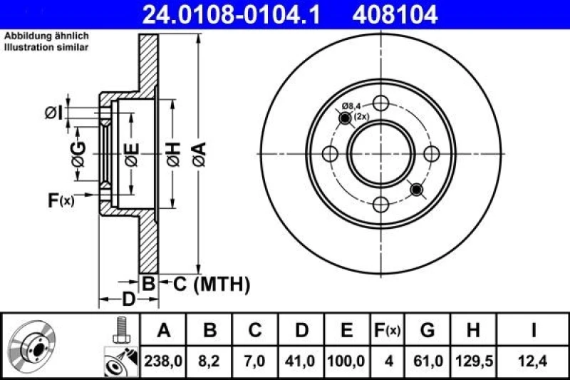 Image of ATE 24.0108-0104.1 Brake disc solid, Coated, with bolts/screws Brake Disc (82)