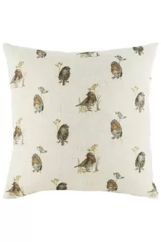 image of Oakwood Robins Repeat Printed Hand-Painted Watercolour Cushion