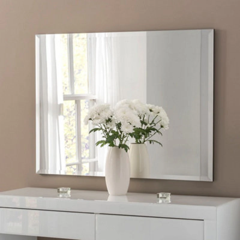 Image of Yearn Mirrors Yearn Mirrors Yearn Minimal Bevelled Mirror 102x76cm in Metallic Silver Metallic Silver One Size Unisex 0756406342519