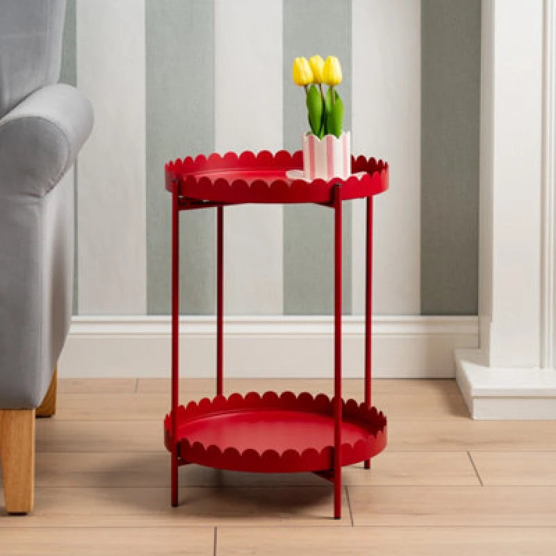 Image of SO'HOME Marcie Round Scalloped Edge Side Table Cherry Red ONE SIZE