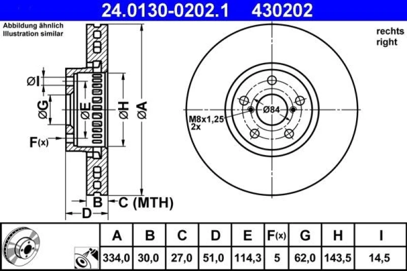 Image of ATE 24.0130-0202.1 Brake disc Vented, Coated Brake Disc (82)