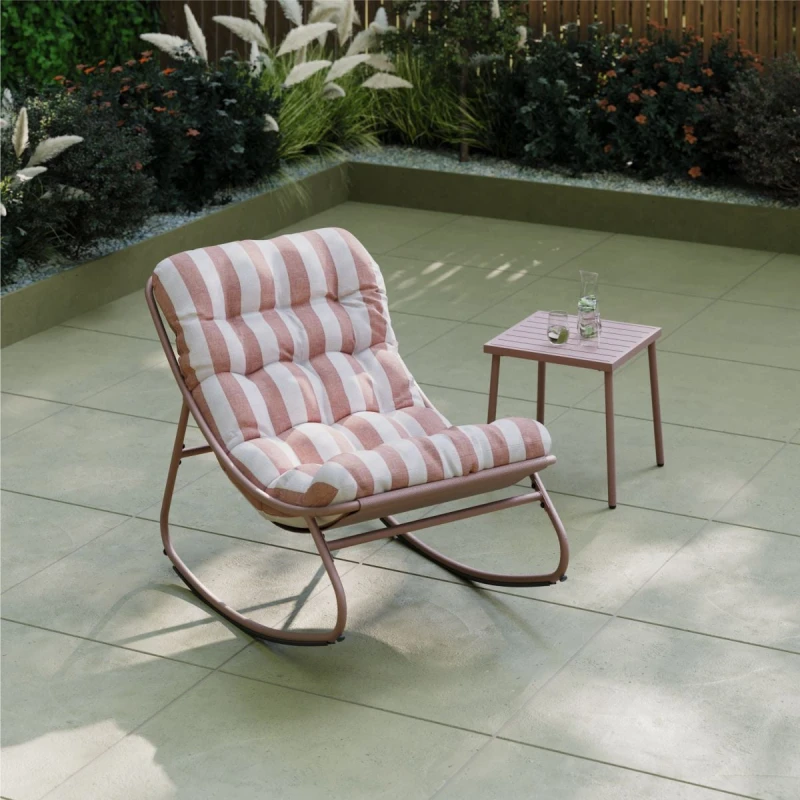 Image of Charles Bentley Rocking Chair Porto Terracotta Stripe Lounger Garden Furniture