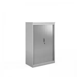 image of Systems horizontal tambour door cupboard 1600mm high - white