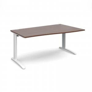 image of TR10 Right Hand Wave Desk 1600mm - White Frame Walnut Top