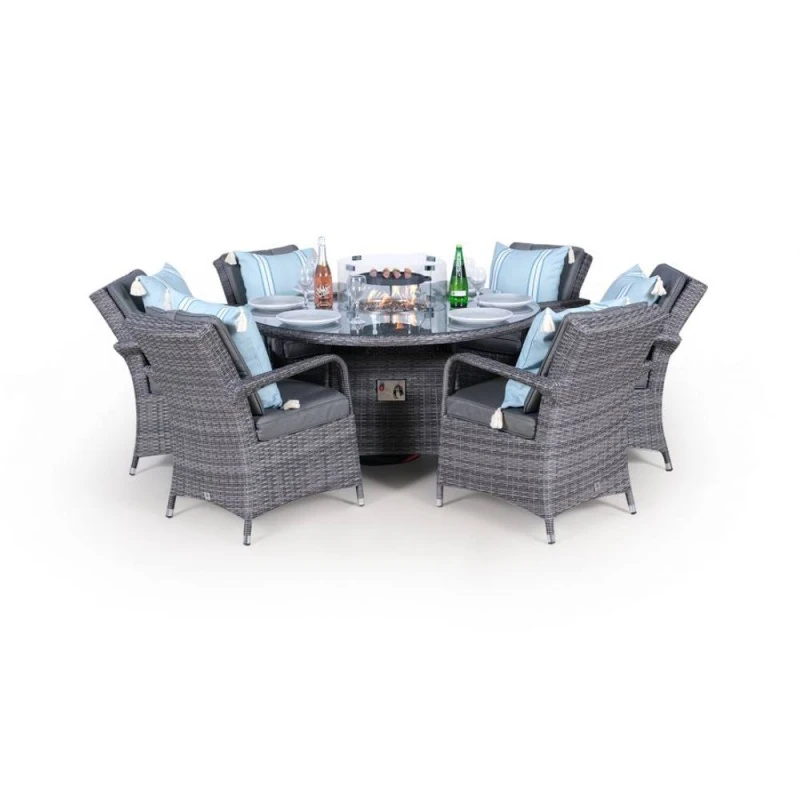 Image of Thats Furniture Arizona Fire Pit 6 Seater Round Rattan Dining Set in Grey Grey Unisex