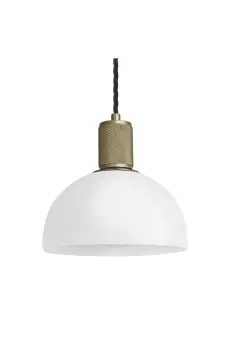 image of Knurled Opal Glass Dome Pendant Light, 8 Inch, White, Brass Holder